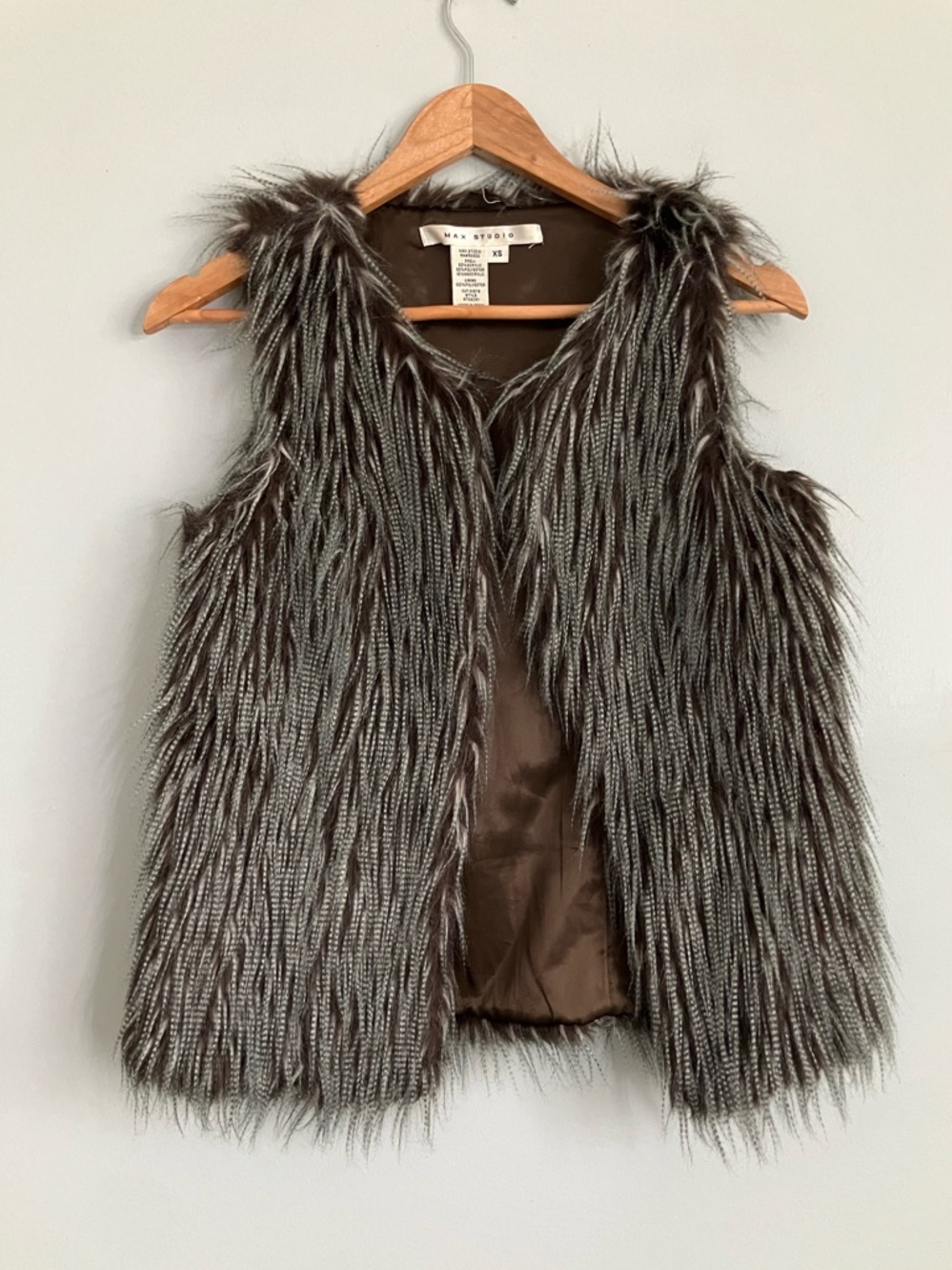 MAX STUDIO Brown and Greyish Blue Maximalist Faux Fur Vest Size XS